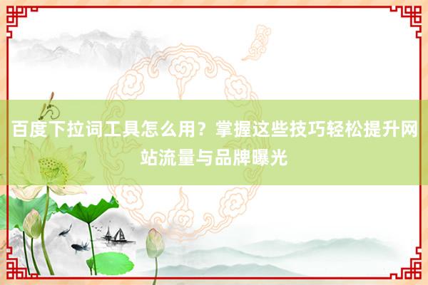 百度下拉词工具怎么用？掌握这些技巧轻松提升网站流量与品牌曝光
