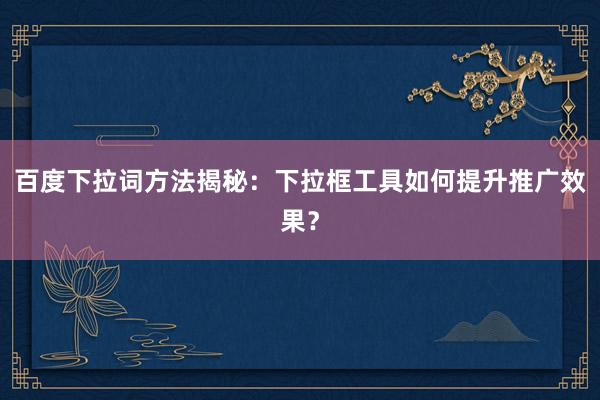 百度下拉词方法揭秘：下拉框工具如何提升推广效果？