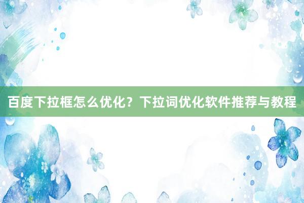 百度下拉框怎么优化？下拉词优化软件推荐与教程
