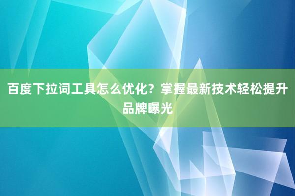 百度下拉词工具怎么优化？掌握最新技术轻松提升品牌曝光