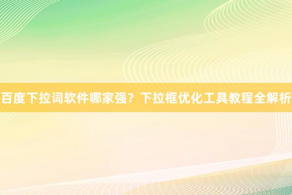 百度下拉词软件哪家强？下拉框优化工具教程全解析