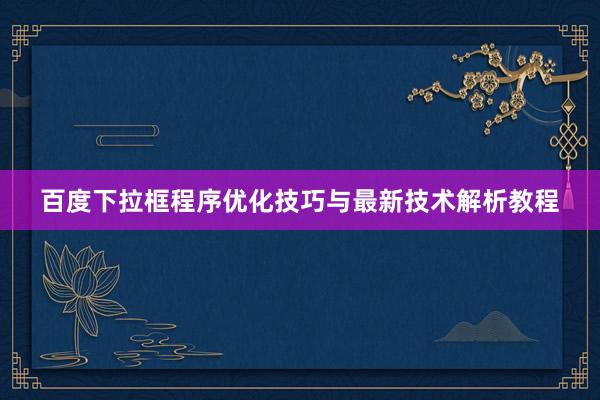 百度下拉框程序优化技巧与最新技术解析教程