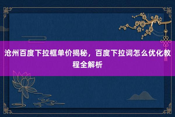 沧州百度下拉框单价揭秘，百度下拉词怎么优化教程全解析