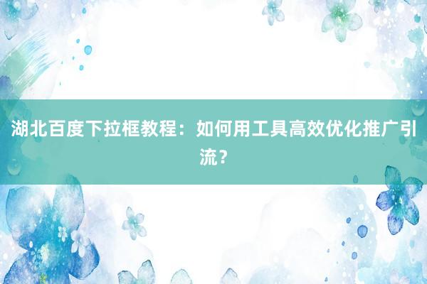 湖北百度下拉框教程：如何用工具高效优化推广引流？