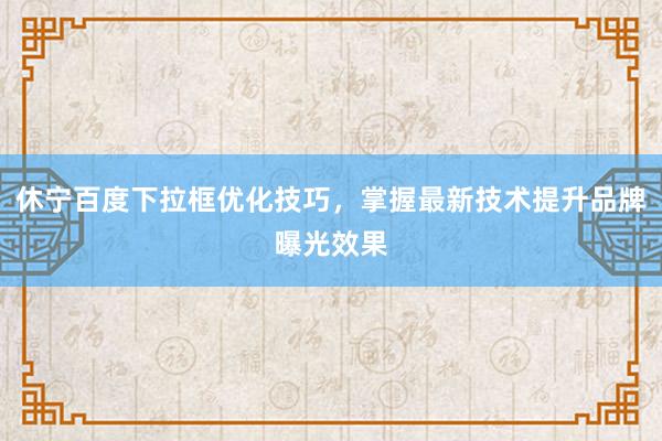 休宁百度下拉框优化技巧，掌握最新技术提升品牌曝光效果