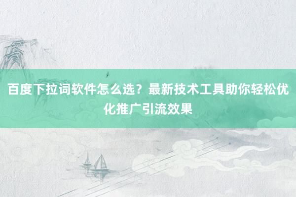 百度下拉词软件怎么选？最新技术工具助你轻松优化推广引流效果